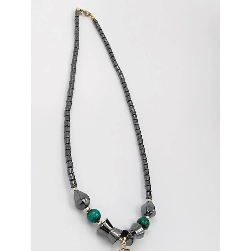 Vintage Crucifix Necklace‎ Men Hematite Cross Pendant Gunmetal Beads Catholic